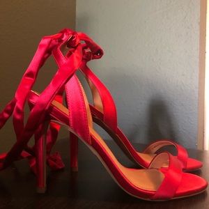 Red satin heels